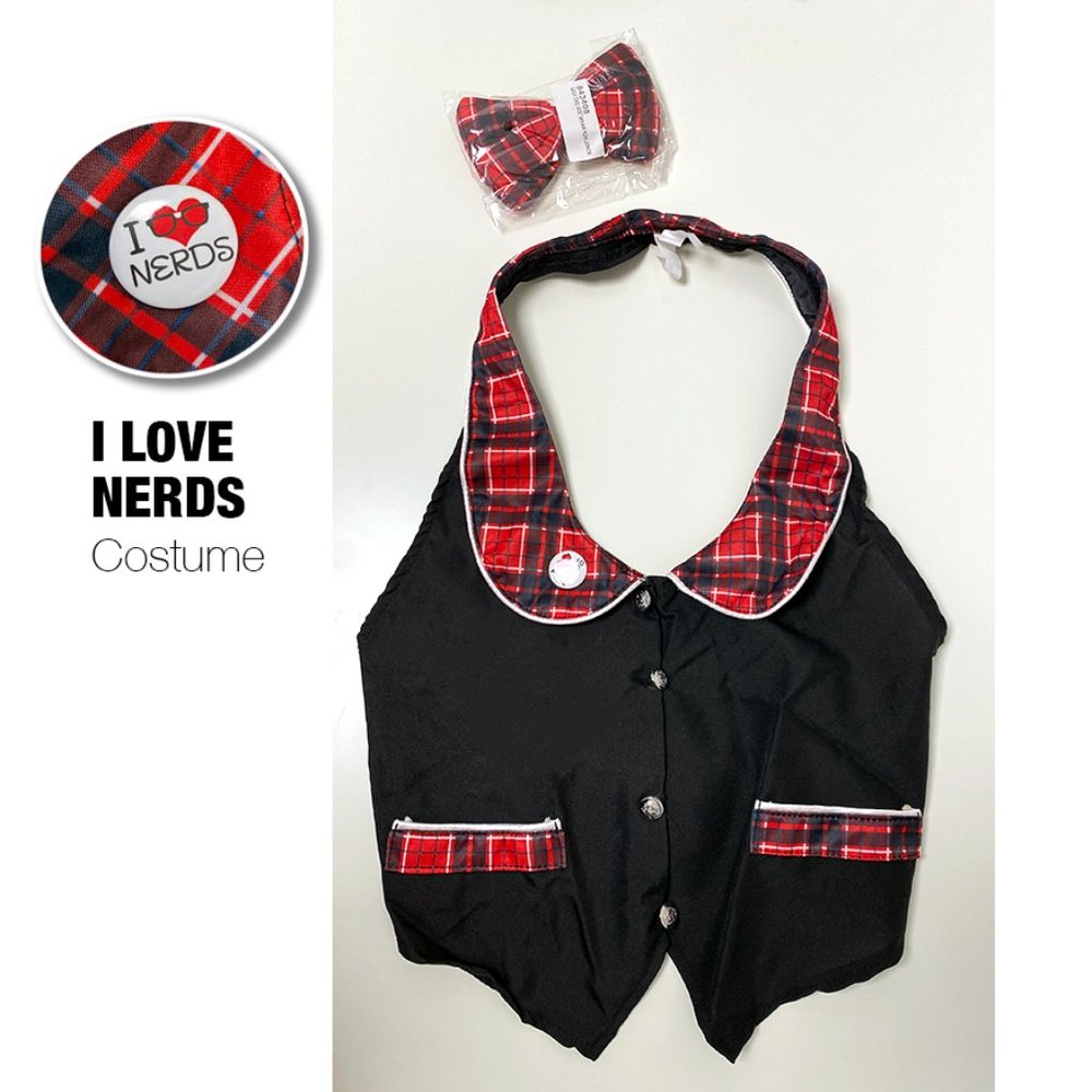 Geek Chic Plaid Vest & Hair Bow Kit – Girls Halloween Costume